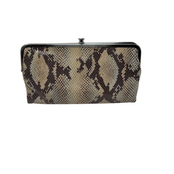 Hobo Lauren Leather Snake Clutch Wallet Frame Snap Closure Evening Bag Beige - Picture 15 of 15